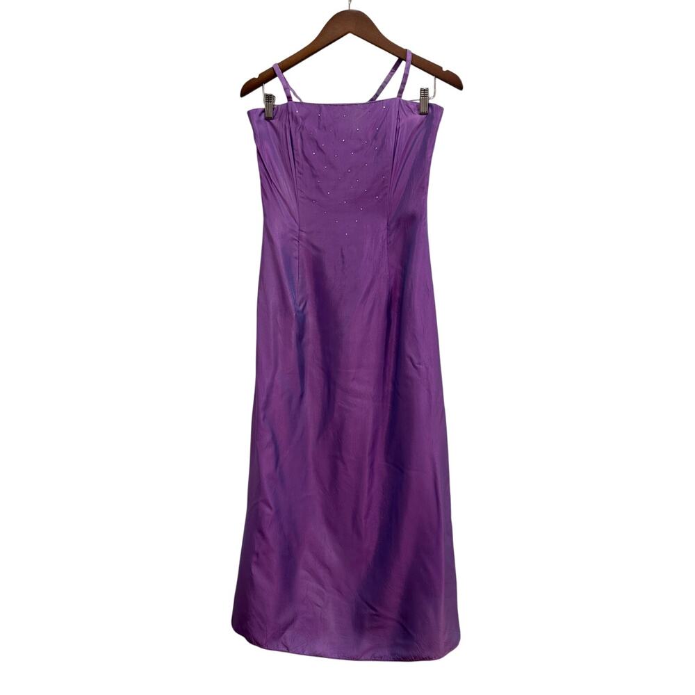VTG Jessica McClintock Gunne Sax SZ 7 Purple Satin Beaded Prom 90's Y2K Dress